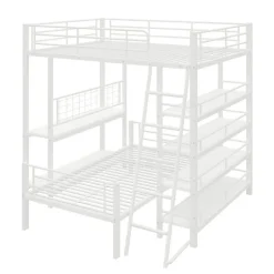 Lit mezzanine 140x200 cm en métal blanc avec étagères de rangement intégrées et structure multifonctionnelle><noscript><img width=