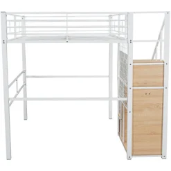 Aapaas Lit mezzanine 140x200 cm en métal blanc avec échelle de sécurité et étagère pour enfant ou adolescent*Enfant Lit Enfant