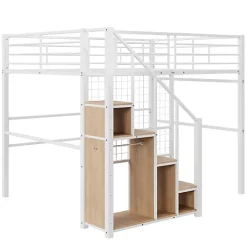 Aapaas Lit mezzanine 140x200 cm en métal blanc avec échelle de sécurité et étagère pour enfant ou adolescent*Enfant Lit Enfant