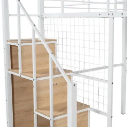 Aapaas Lit mezzanine 140x200 cm en métal blanc avec échelle de sécurité et étagère pour enfant ou adolescent*Enfant Lit Enfant