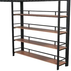 Lit mezzanine 140x200 cm en métal noir avec échelle sécurisée rangement étagères et penderie pour adolescent><noscript><img width=