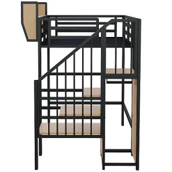 Aapaas Lit mezzanine 90x200 cm en métal noir avec échelle sécurisée et espace de rangement modulable*Enfant Lit Enfant