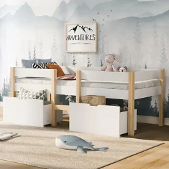 Lit mezzanine 90x190 cm en pin massif avec tiroirs - Blanc (sans matelas)>ModernLuxe Discount