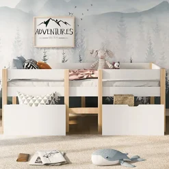 Lit mezzanine 90x190 cm en pin massif avec tiroirs - Blanc (sans matelas)><noscript><img width=