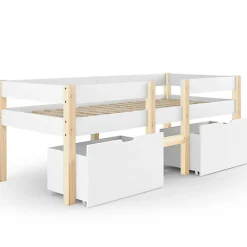 Lit mezzanine 90x190 cm en pin massif avec tiroirs - Blanc (sans matelas)><noscript><img width=