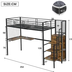 Lit mezzanine 90x200 cm enfant métal avec bureau et armoire intégrée, échelle sécurisée, blanc et naturel sans matelas><noscript><img width=