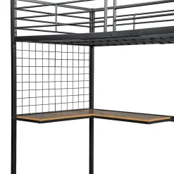 Lit mezzanine 90x200 cm enfant métal avec bureau et armoire intégrée, échelle sécurisée, blanc et naturel sans matelas><noscript><img width=
