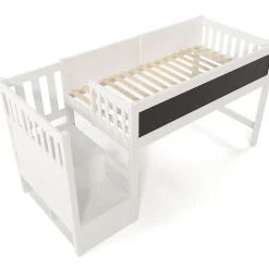 Okwish Lit Mezzanine 90x200 cm enfant, Bureau, Rangement, Tiroirs, Protection Anti-Chute, Tableau Blanc/Noir, Bois Blanc, Sans Matelas* Lit Mezzanine