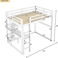 Lit mezzanine 140x200 cm enfant avec bureau et 4 compartiments de rangement, lit combiné bois naturel blanc sans matelas><noscript><img width=