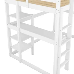 Lit mezzanine 140x200 cm enfant avec bureau et 4 compartiments de rangement, lit combiné bois naturel blanc sans matelas><noscript><img width=