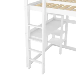 Lit mezzanine 140x200 cm enfant avec bureau et 4 compartiments de rangement, lit combiné bois naturel blanc sans matelas><noscript><img width=
