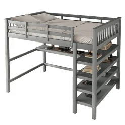 Lit mezzanine 140x200 cm gris sans matelas avec bureau integre et etageres pour chambre enfant>Aapaas Hot