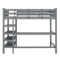 Lit mezzanine 140x200 cm gris sans matelas avec bureau integre et etageres pour chambre enfant><noscript><img width=