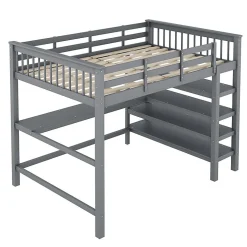 Lit mezzanine 140x200 cm gris sans matelas avec bureau integre et etageres pour chambre enfant><noscript><img width=