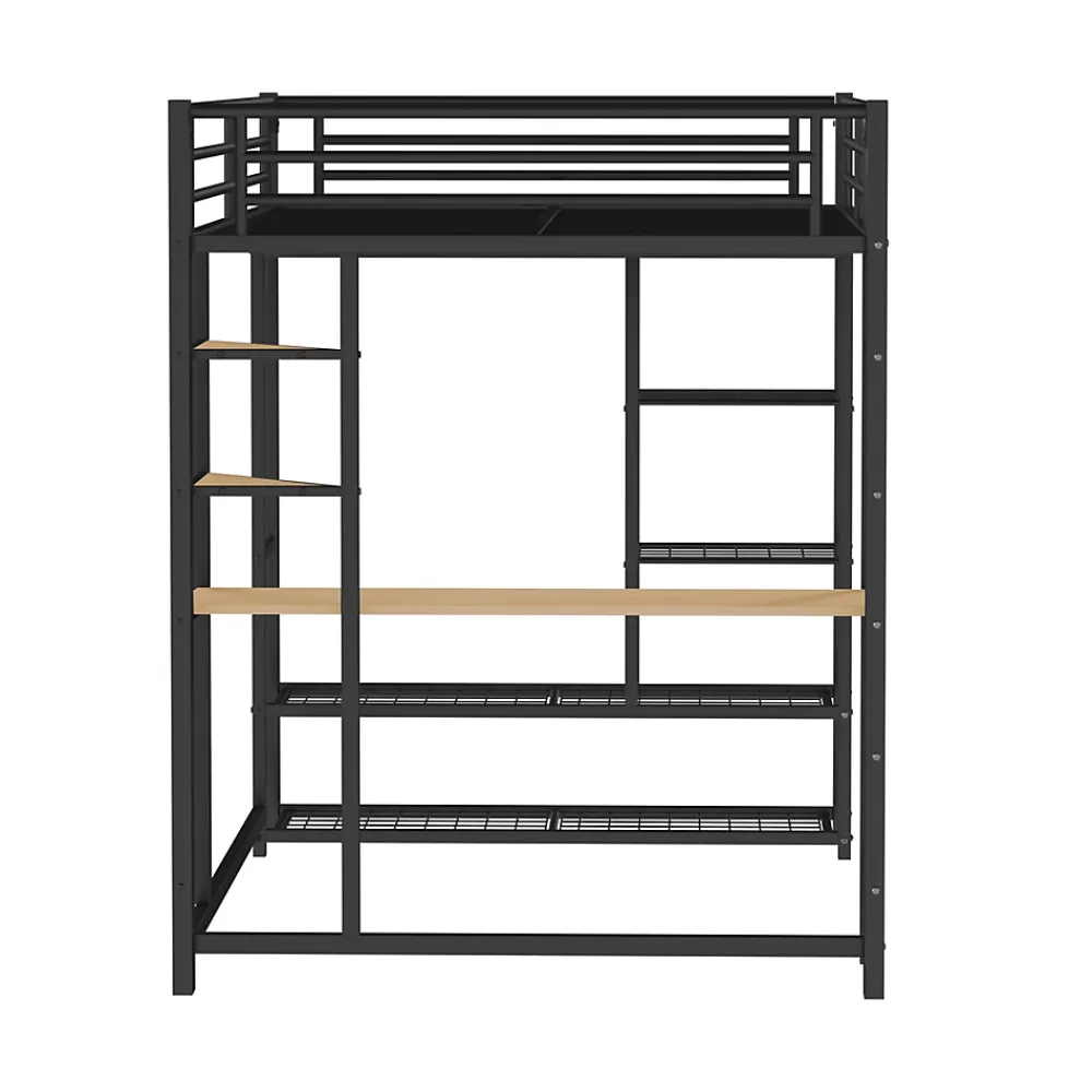Generique Lit Mezzanine 140x200 cm, Lit Double Ado avec Bureau Intégré et Échelle Sécurisée, Structure Métal et MDF, Sans Matelas - Noir* Lit Mezzanine