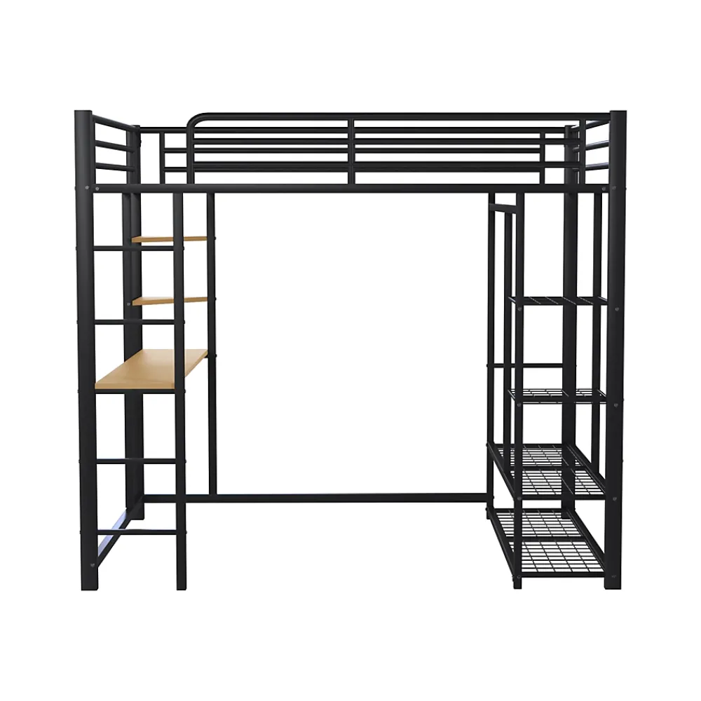 Generique Lit Mezzanine 140x200 cm, Lit Double Ado avec Bureau Intégré et Échelle Sécurisée, Structure Métal et MDF, Sans Matelas - Noir* Lit Mezzanine