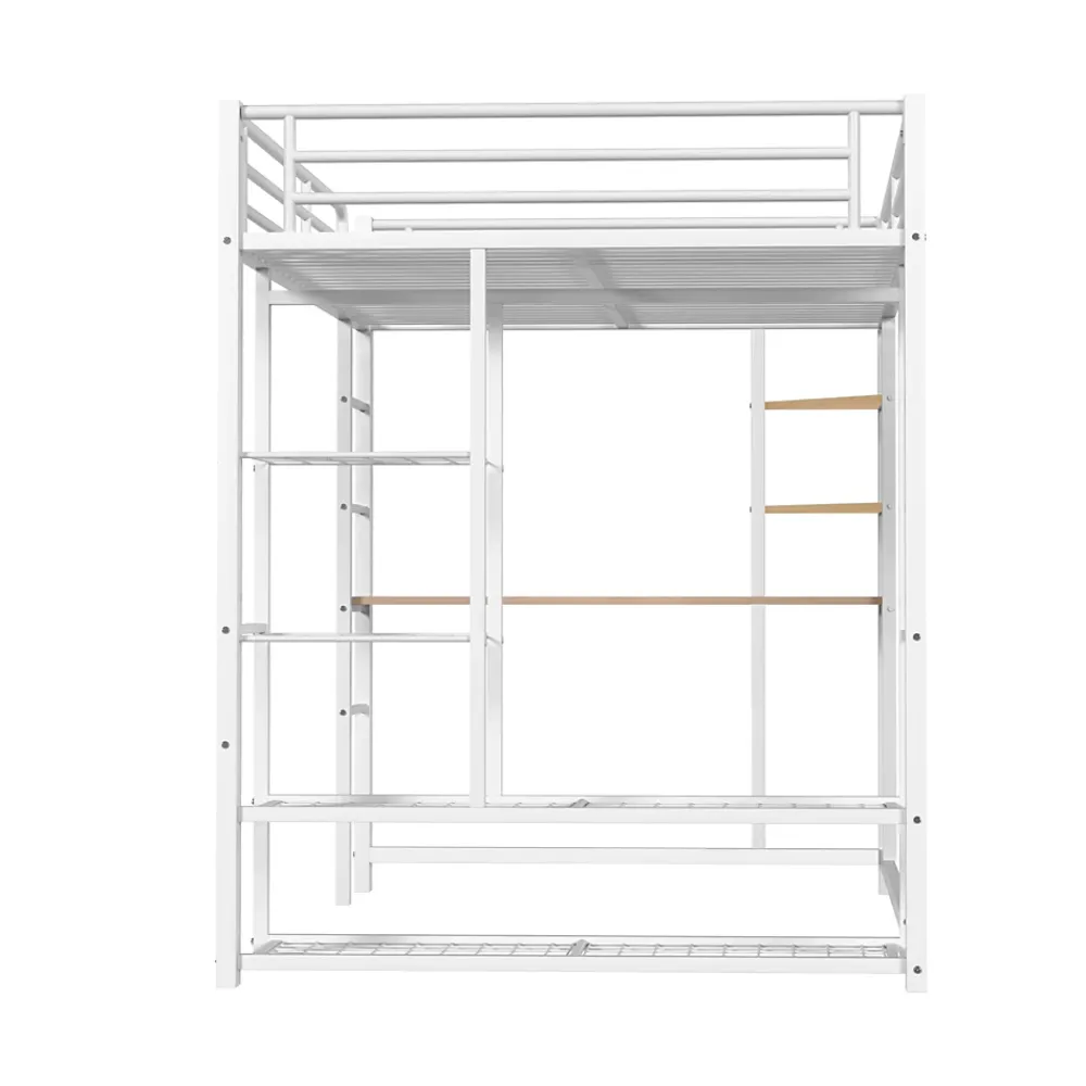 Okwish Lit Mezzanine 140x200 cm, Lit Double Ado avec Bureau Intégré et Échelle Sécurisée, Structure Métal et MDF, Sans Matelas - Blanc* Lit Mezzanine