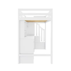 Okwish Lit Mezzanine 90x200 cm, Lit Enfant avec Bureau et Armoire, Escalier Rangement et Tiroirs, en MDF, Blanc - sans Matelas* Lit Mezzanine
