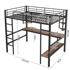 ProximaX Lit mezzanine 90x200 cm métal noir, surélevé avec échelle, bureau et 4 étagères d angle, pour enfants et ados*Enfant Lit Enfant