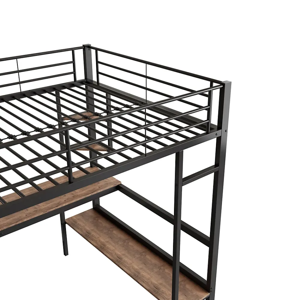 ProximaX Lit mezzanine 90x200 cm métal noir, surélevé avec échelle, bureau et 4 étagères d angle, pour enfants et ados*Enfant Lit Enfant