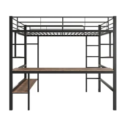 ProximaX Lit mezzanine 90x200 cm métal noir, surélevé avec échelle, bureau et 4 étagères d angle, pour enfants et ados*Enfant Lit Enfant