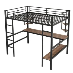 ProximaX Lit mezzanine 90x200 cm métal noir, surélevé avec échelle, bureau et 4 étagères d angle, pour enfants et ados*Enfant Lit Enfant