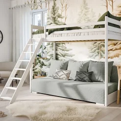 Petits-Meubles Lit mezzanine 90x200 sommier et canape inclus Orlane Blanc et gris* Lit Mezzanine