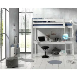 Petits-Meubles Lit Mezzanine 90x200 Sommier Inclus et Bureau Vipack Pino - Blanc*Enfant Lit Enfant