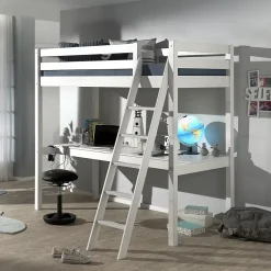 Petits-Meubles Lit Mezzanine 90x200 Sommier Inclus et Bureau Vipack Pino - Blanc*Enfant Lit Enfant