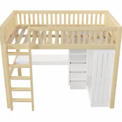 Lit mezzanine 140x200cm - bureau et armoire - 3 tiroirs - escalier - naturel (matelas non inclus)><noscript><img width=