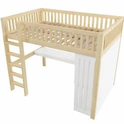Lit mezzanine 140x200cm - bureau et armoire - 3 tiroirs - escalier - naturel (matelas non inclus)><noscript><img width=