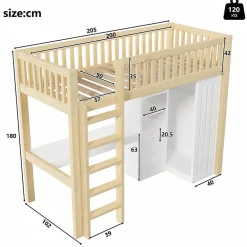 ModernLuxe Lit mezzanine 90x200cm - bureau et armoire - 3 tiroirs - escalier - naturel (matelas non inclus)* Lit Mezzanine