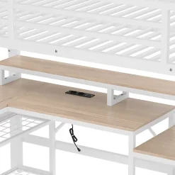 ModernLuxe Lit mezzanine 140x200cm - escalier de sécurité - rambarde - LED - bureau - port USB - blanc (matelas non inclus)* Lit Mezzanine