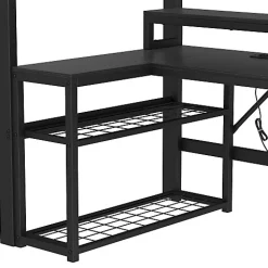 Lit mezzanine 90x200cm - escalier de sécurité - rambarde - LED - bureau - port USB - noir (matelas non inclus)><noscript><img width=