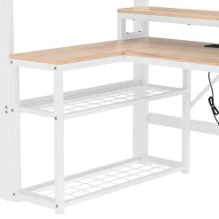 Lit mezzanine 90x200cm - escalier de sécurité - rambarde - LED - bureau - port USB - blanc (matelas non inclus)><noscript><img width=