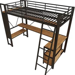 ModernLuxe Lit mezzanine 90x200cm - structure en fer - bureau avec étagère - LED - port USB - noir (matelas non inclus)* Lit Mezzanine