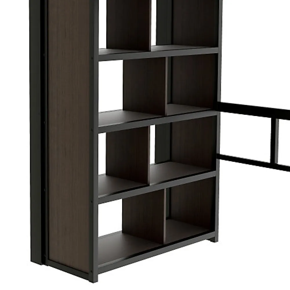 Lit mezzanine 90x200cm - structure en fer - bureau - rangements - LED - escalier - noir (matelas non inclus)>ModernLuxe Best