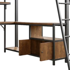 Lit mezzanine 140x200cm - structure en fer - bureau avec étagère - LED - port USB - noir (matelas non inclus)><noscript><img width=