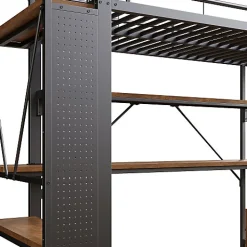 Lit mezzanine 140x200cm - structure en fer - bureau avec étagère - LED - port USB - noir (matelas non inclus)><noscript><img width=