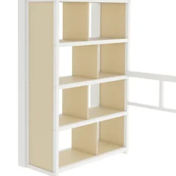 ModernLuxe Lit mezzanine 90x200cm - structure en fer - bureau - rangements - LED - escalier - blanc (matelas non inclus)* Lit Mezzanine