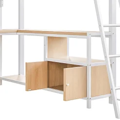Lit mezzanine 140x200cm - structure en fer - bureau avec étagère - LED - port USB - blanc (matelas non inclus)><noscript><img data-lazyloaded=