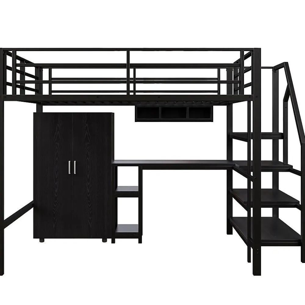 Lit Mezzanine 140X200Cm Armoire Bureau Noir>Blackcolors New