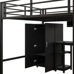 Lit Mezzanine 140X200Cm Armoire Bureau Noir><noscript><img width=
