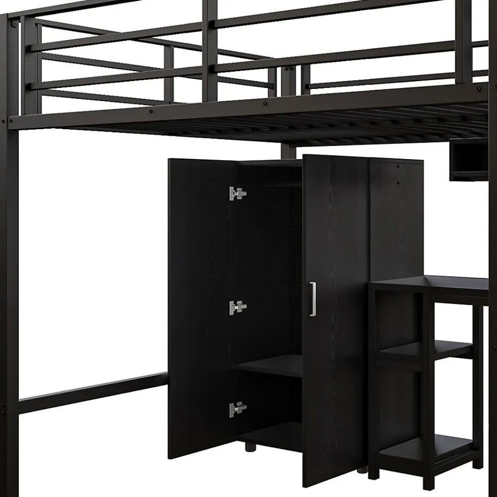 Lit Mezzanine 140X200Cm Armoire Bureau Noir>Blackcolors New