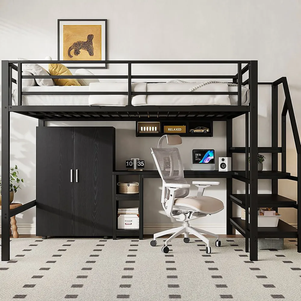 Lit Mezzanine 140X200Cm Armoire Bureau Noir>Blackcolors New