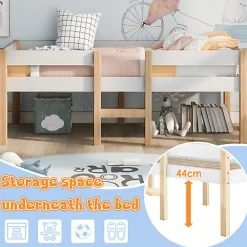 Lit mezzanine 90x200cm avec barrières de sécurité - en bois de pin massif - Blanc><noscript><img width=