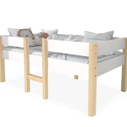 Lit mezzanine 90x190cm avec barrières de sécurité - en bois de pin massif - Blanc><noscript><img width=