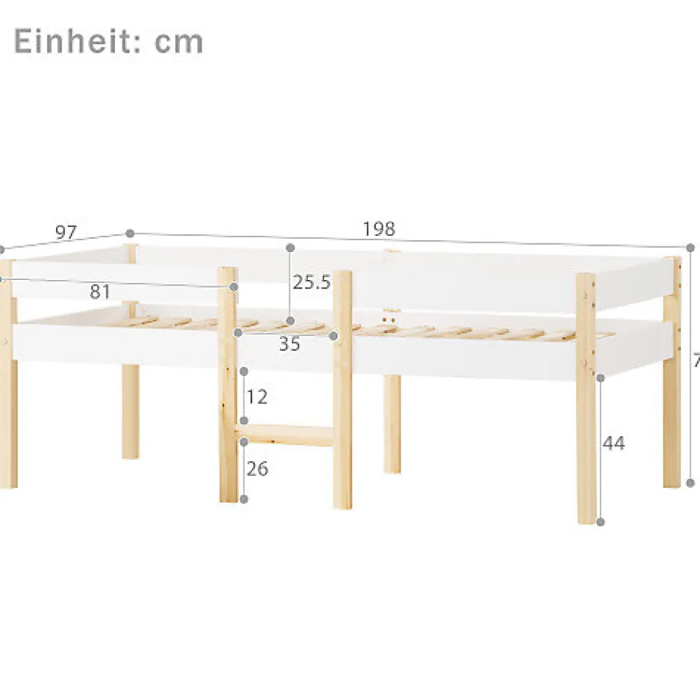 Lit mezzanine 90x190cm avec barrières de sécurité - en bois de pin massif - Blanc>ModernLuxe Clearance