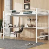 Lit mezzanine 90x200cm blanc avec bureau en L et étagère, structure en métal, sans matelas>Simple Life Clearance
