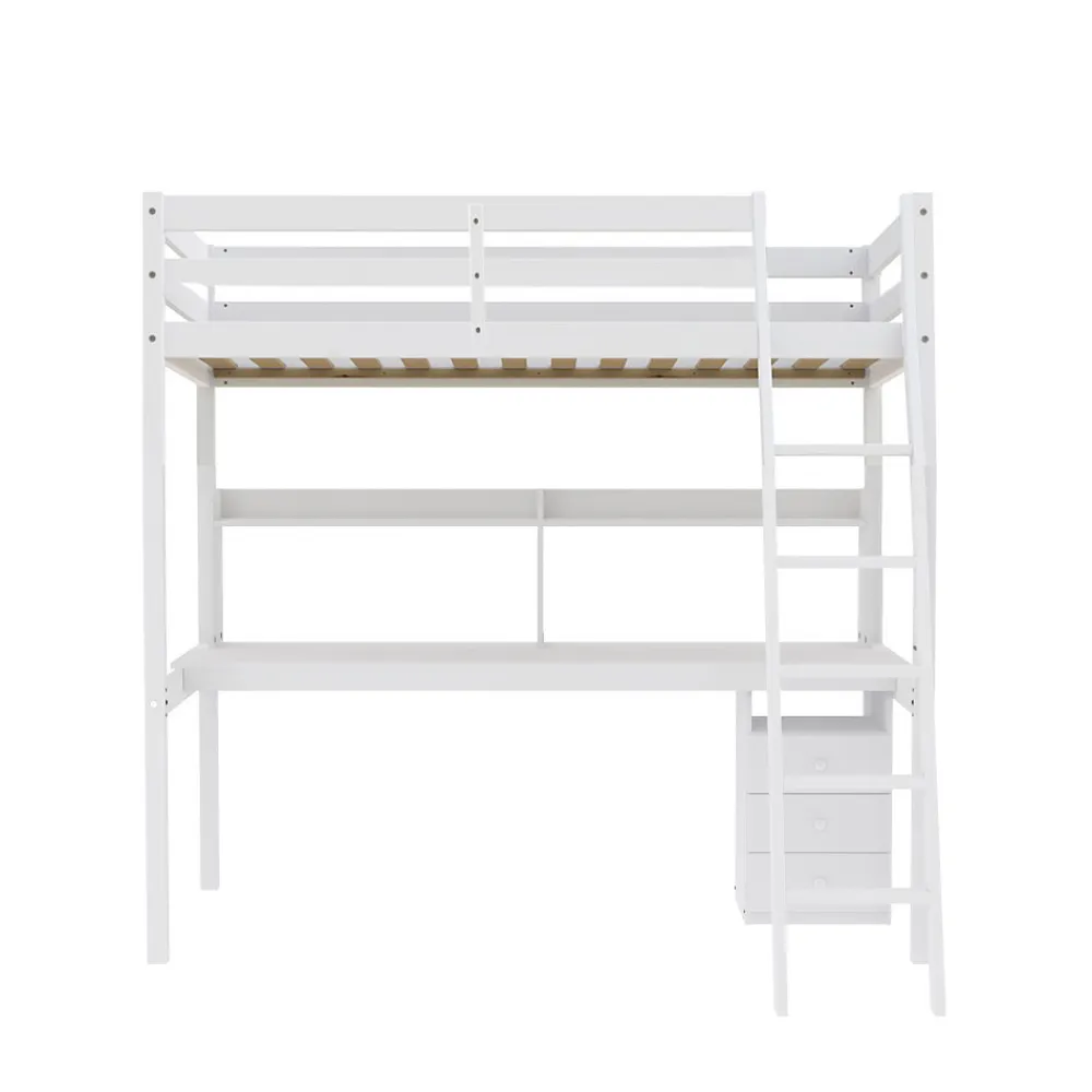 Lit Mezzanine 90x190cm blanc SALA avec Bureau et commode incl. Sommier et échelle>Bb Loisir Best